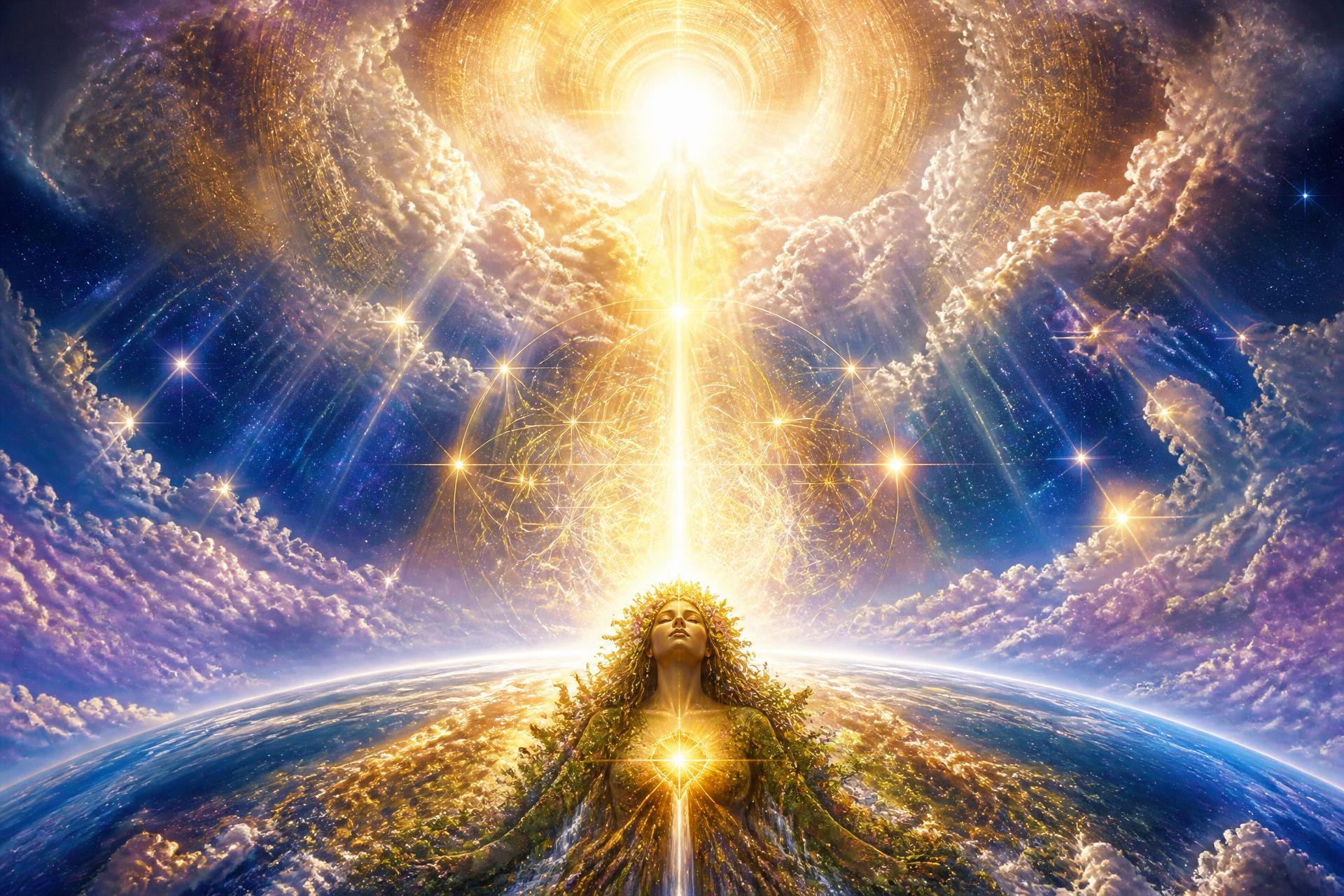 Divine light tunnel connecting Mother Earth to the heavens