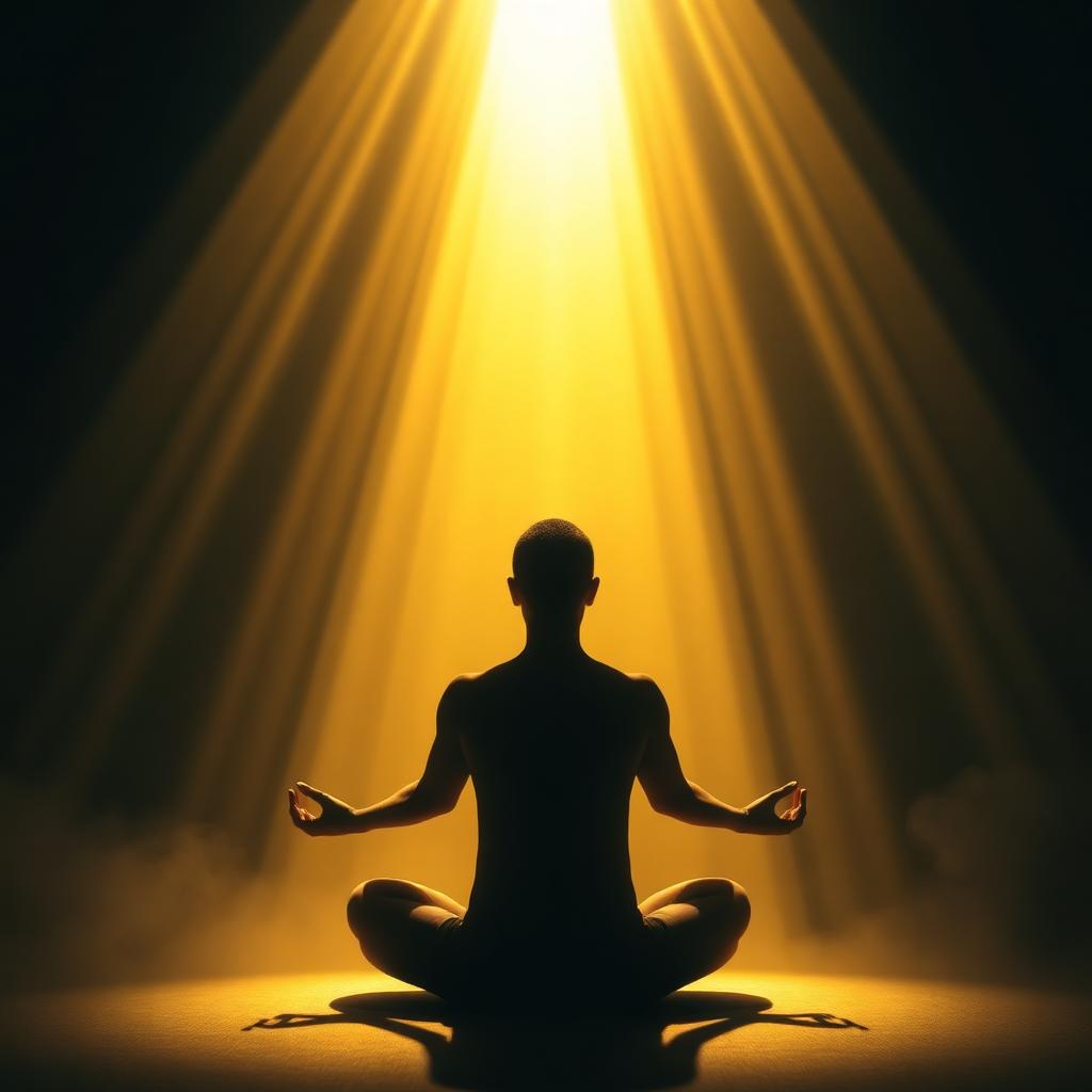 Person meditating in divine light